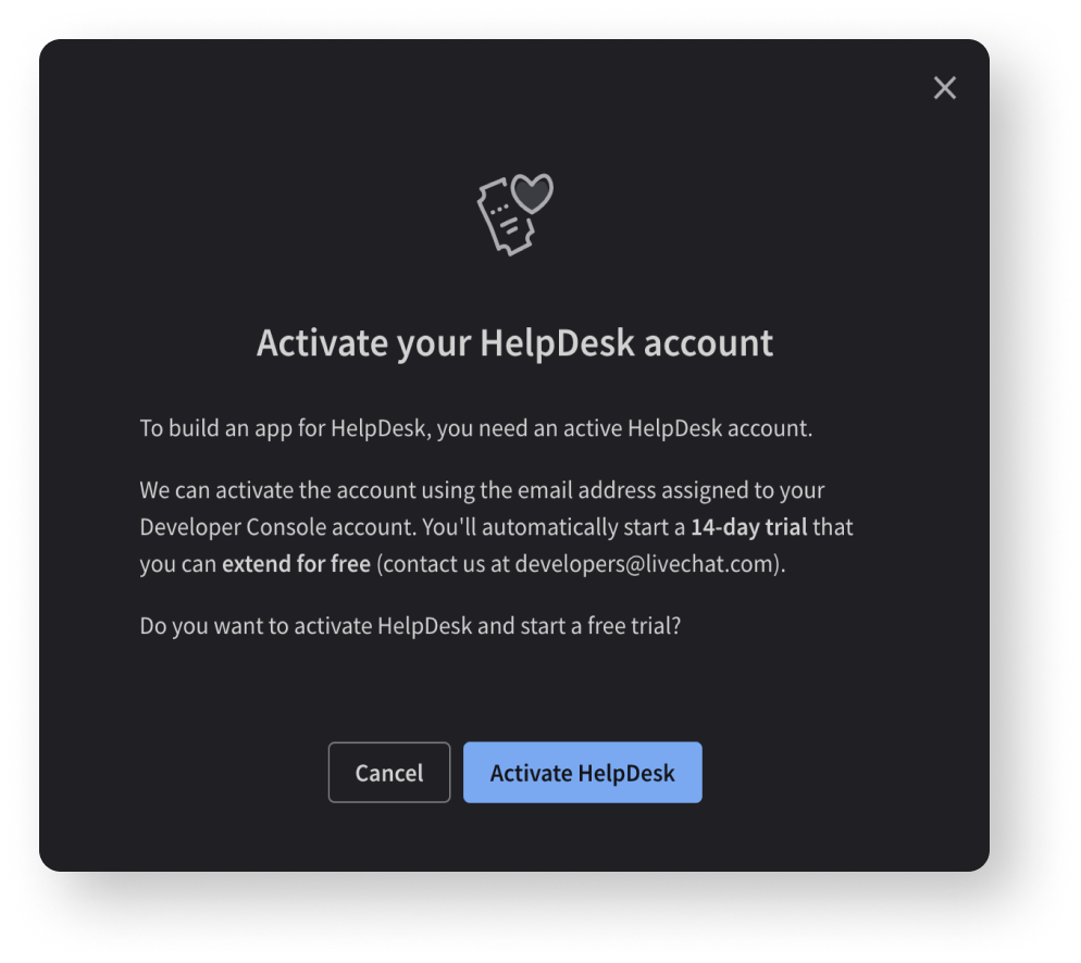 Creating HelpDesk apps activating account